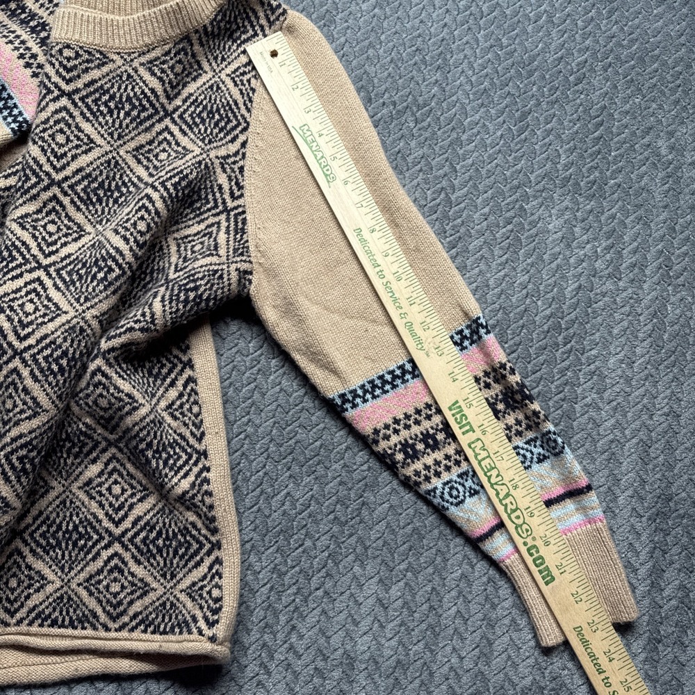 Sundance Beige & Black Patterned Crewneck Sweater with Pink Accent - Picture 7 of 7